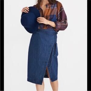 Madewell Sz 27 Dark Wash Denim Wrap Skirt Knee Length High Waisted